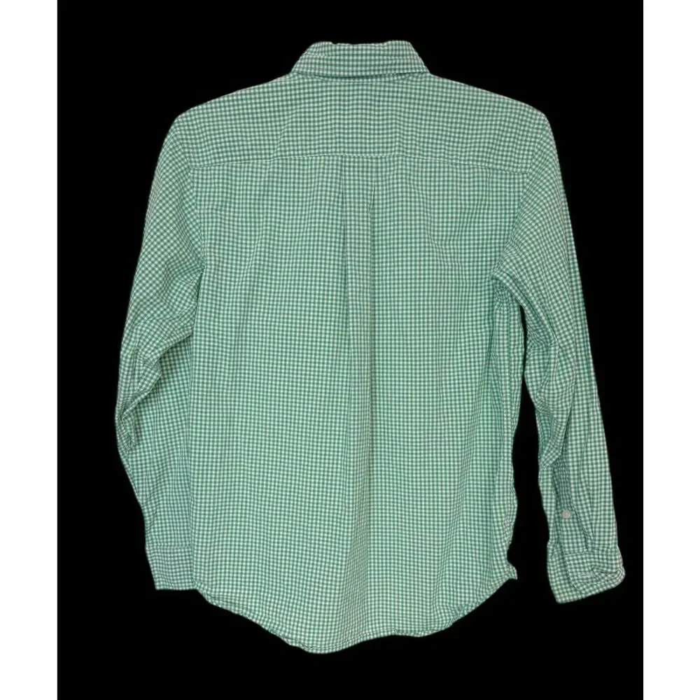 Ralph Lauren Boys Green/White Gingham Check Button Down Shirt Sz. 14-16 Latge